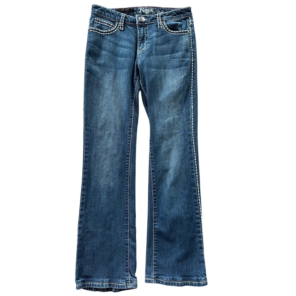 Rock 47 by Wrangler Low Rise Bootcut Jeans Thick Stitch Studded Womens 29x31